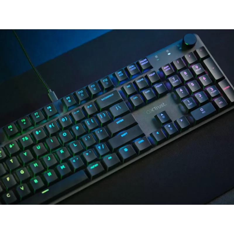 Klawiatura gamingowa mechaniczna TRUST GXT 866 TORIX USB pełnowymiarowa 104-klawisze QWERTY czarna RGB