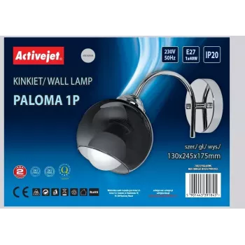 Kinkiet ActiveJet AJE-PALOMA 1P — jednooprawkowy kinkiet E27, 1×40 W, srebrny z czarnym szkłem