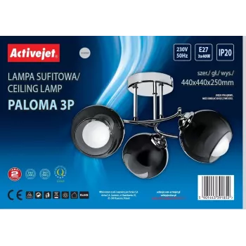 Lampa wisząca ActiveJet AJE-PALOMA 3P E27, 3×40W, montowana na suficie, srebrna, IP20, 440×250 mm