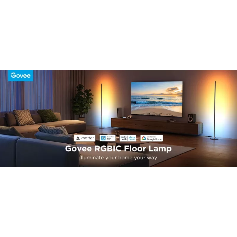 Lampa podłogowa Govee Matter RGBICW H8076C13 — inteligentne oświetlenie LED z RGBIC i regulowaną bielą