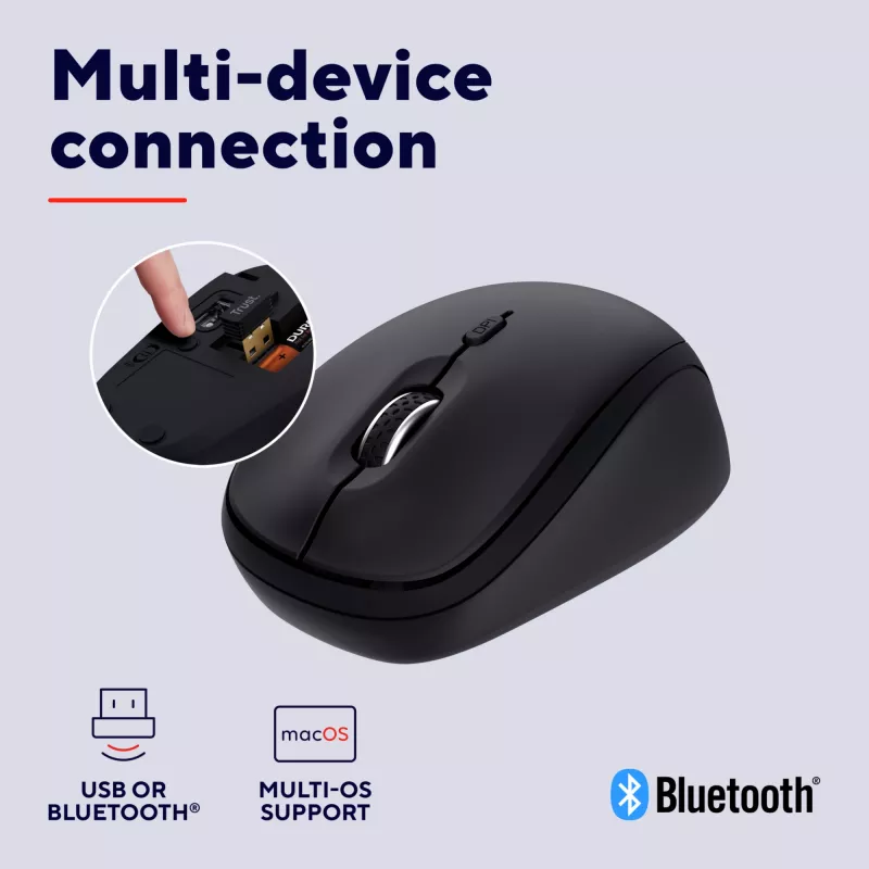 Mysz Trust Yvi+ uniwersalna symetryczna RF Wireless + Bluetooth optyczna 1600 DPI