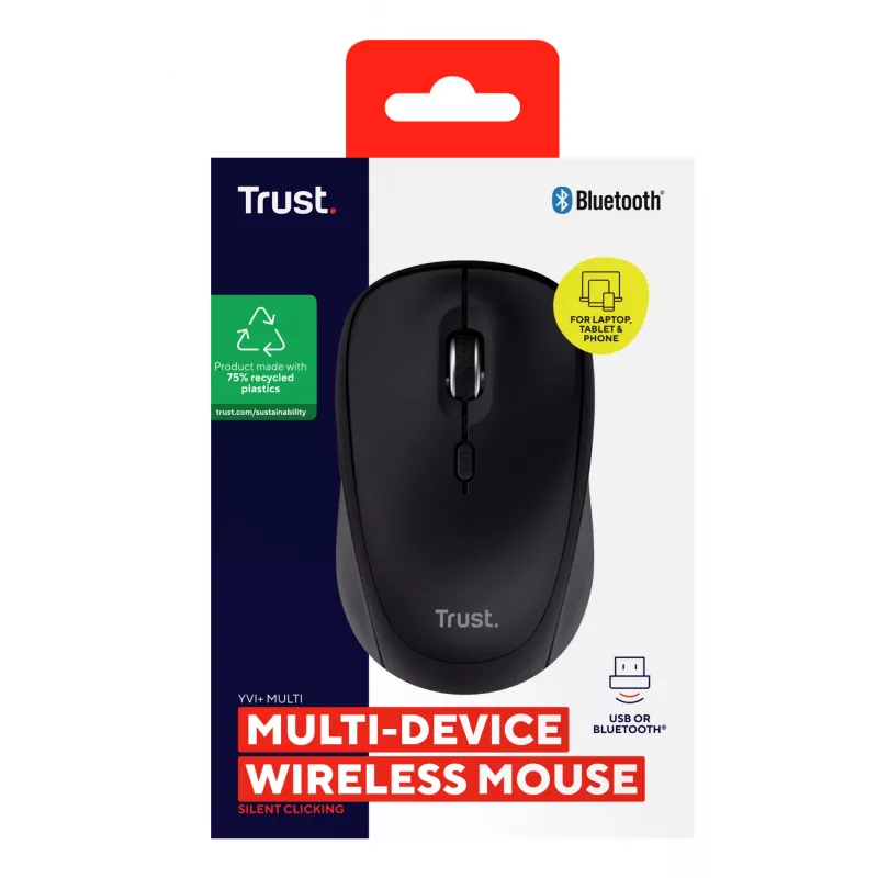 Mysz Trust Yvi+ uniwersalna symetryczna RF Wireless + Bluetooth optyczna 1600 DPI