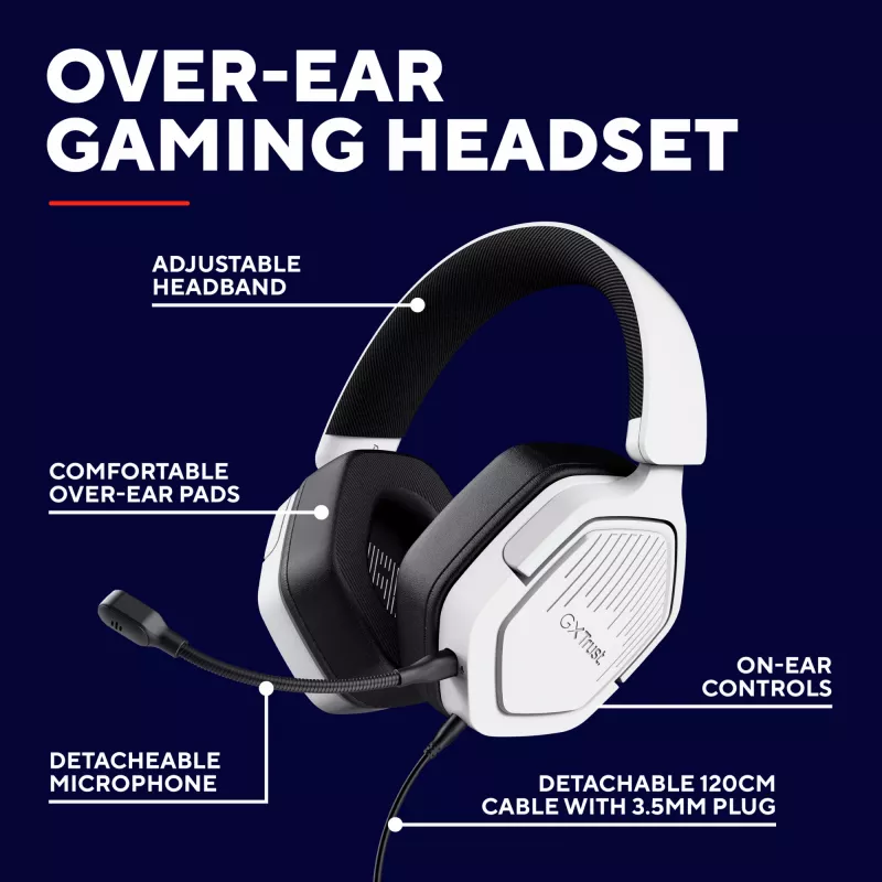 Trust GXT492W Carus Zestaw słuchawkowy Przewodowy Nauszny Gaming Biały