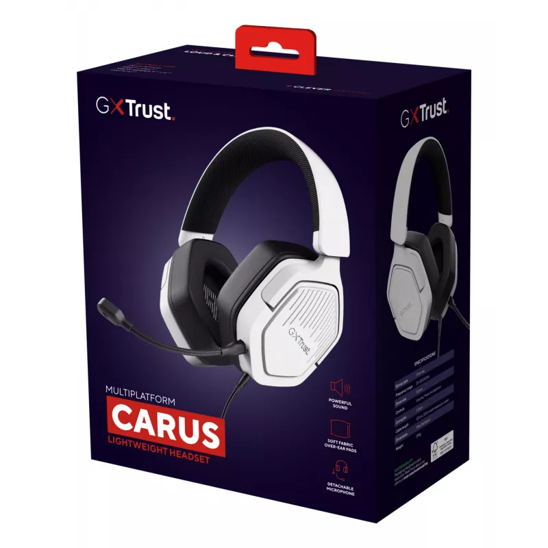 Trust GXT492W Carus Zestaw słuchawkowy Przewodowy Nauszny Gaming Biały