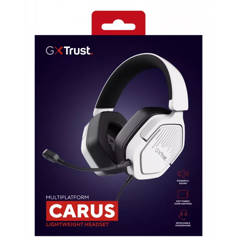 Trust GXT492W Carus Zestaw słuchawkowy Przewodowy Nauszny Gaming Biały