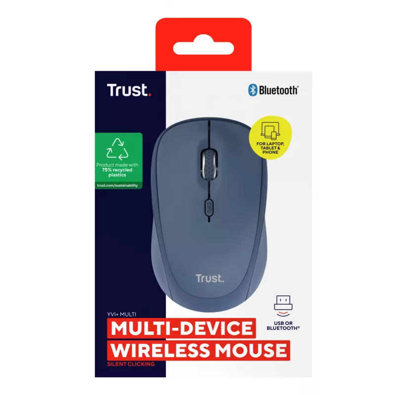 Trust Yvi+ mysz uniwersalna symetryczna RF Wireless + Bluetooth optyczna 1600 DPI