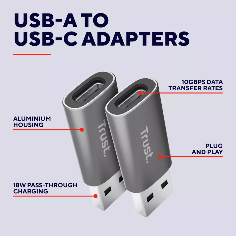 Trust Calyx USB Type-C USB Type-A Szary Złącze 1 USB Type-C Złącze 2 USB Type-A
