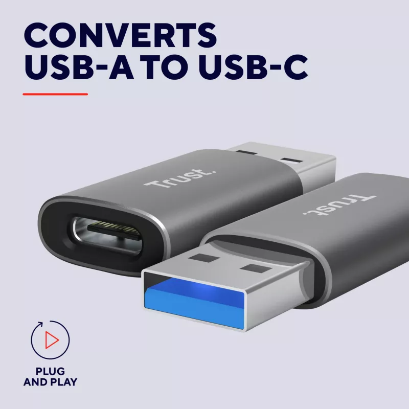 Trust Calyx USB Type-C USB Type-A Szary Złącze 1 USB Type-C Złącze 2 USB Type-A