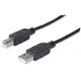 Manhattan USB-A do USB-B Kabel, 3 m, Męski na Męski, 480 Mbps (USB 2.0), Hi-Speed USB, Czarny, Dożywotnia gwarancja, Odpowiednik USB2HAB3M.