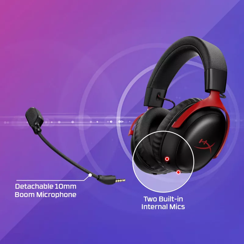 HyperX Cloud III S Wireless - Zestaw słuchawkowy do gier (czarno-czerwony), Czerwony, Chiny, Wokółuszne, Zamknięty, 115 mm, 210 mm