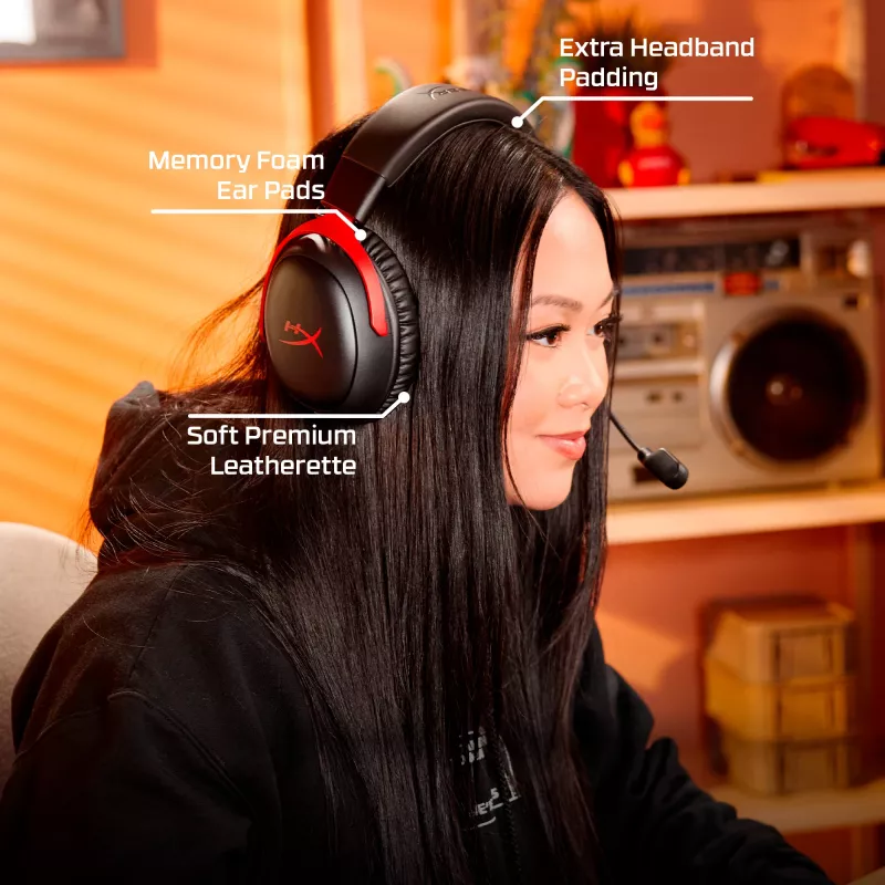 HyperX Cloud III S Wireless - Zestaw słuchawkowy do gier (czarno-czerwony), Czerwony, Chiny, Wokółuszne, Zamknięty, 115 mm, 210 mm