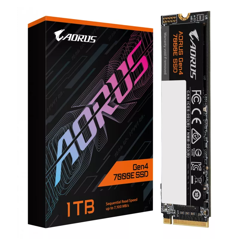 Wewnętrzny dysk SSD M.2 NVMe GIGABYTE AORUS Gen4 7000E 1 TB — odczyt 7100 MB/s, zapis 6100 MB/s, M.2 2280