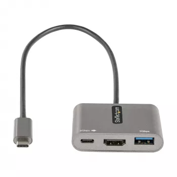 StarTech.com Adapter wieloportowy USB-C, USB-C na HDMI 4K, 100W PD Pass-Through, Hub USB 3.0 5Gbps (1xType-C/1xA), Mini stacja dokująca USB-C, Przenośna stacja dokująca do laptopa