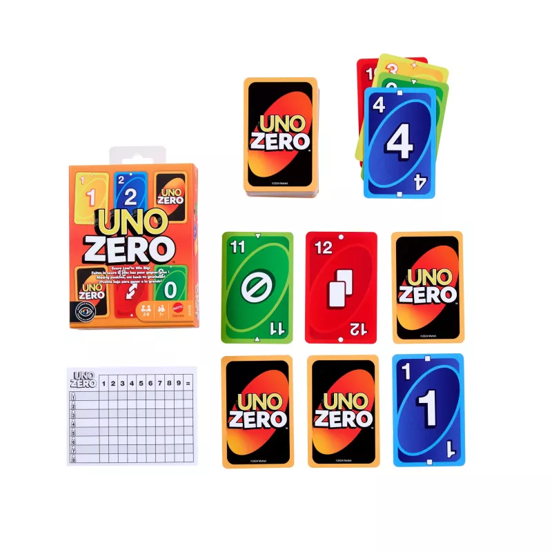 Gra karciana MATTEL UNO Zero — Gra karciana typu pozbywanie się kart, wiek 7+, zawiera talię i kartę wyników