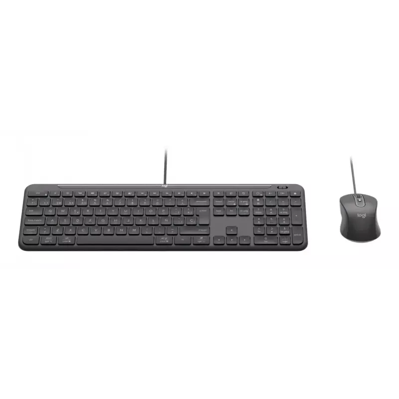 Przewodowa klawiatura pełnowymiarowa z myszą Logitech 920-013349 — USB, QWERTY US International, grafitowa, kabel 1,8 m