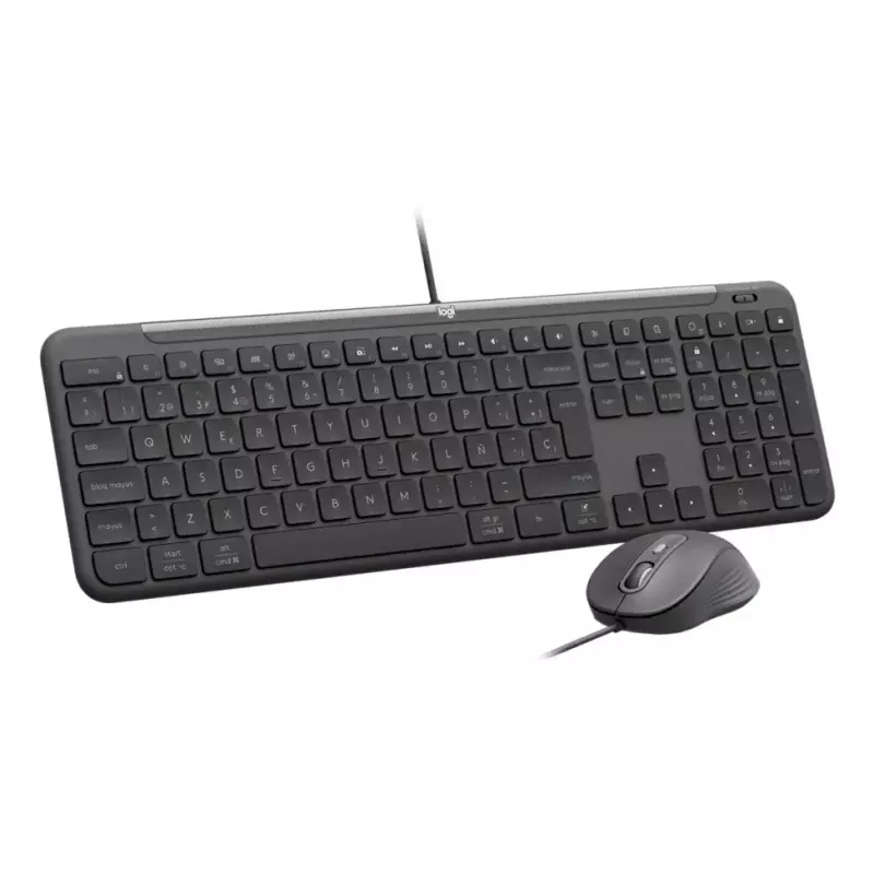 Przewodowa klawiatura pełnowymiarowa z myszą Logitech 920-013349 — USB, QWERTY US International, grafitowa, kabel 1,8 m