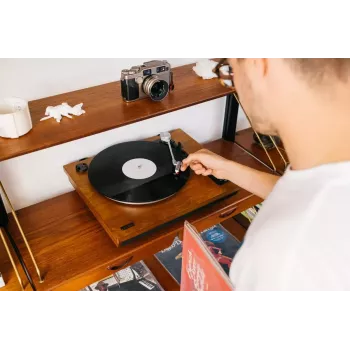 Gramofon z napędem paskowym Lenco LS-55WA, wykończenie drewniane, półautomatyczny, USB, Bluetooth