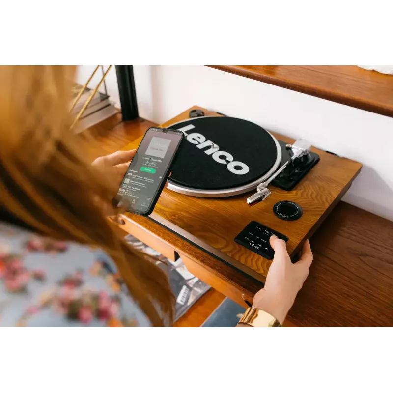 Gramofon z napędem paskowym Lenco LS-55WA, wykończenie drewniane, półautomatyczny, USB, Bluetooth