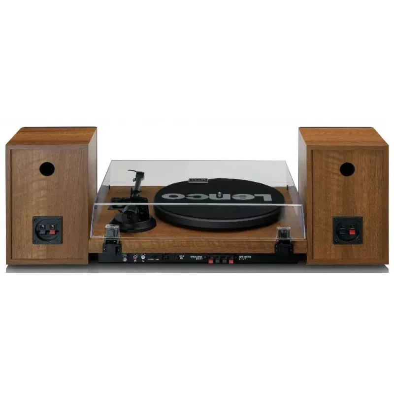 Gramofon Lenco LS-480WD z wbudowanym wzmacniaczem, Bluetooth, napęd paskowy, 33/45 obr./min, 2×30W RMS, drewniane kolumny