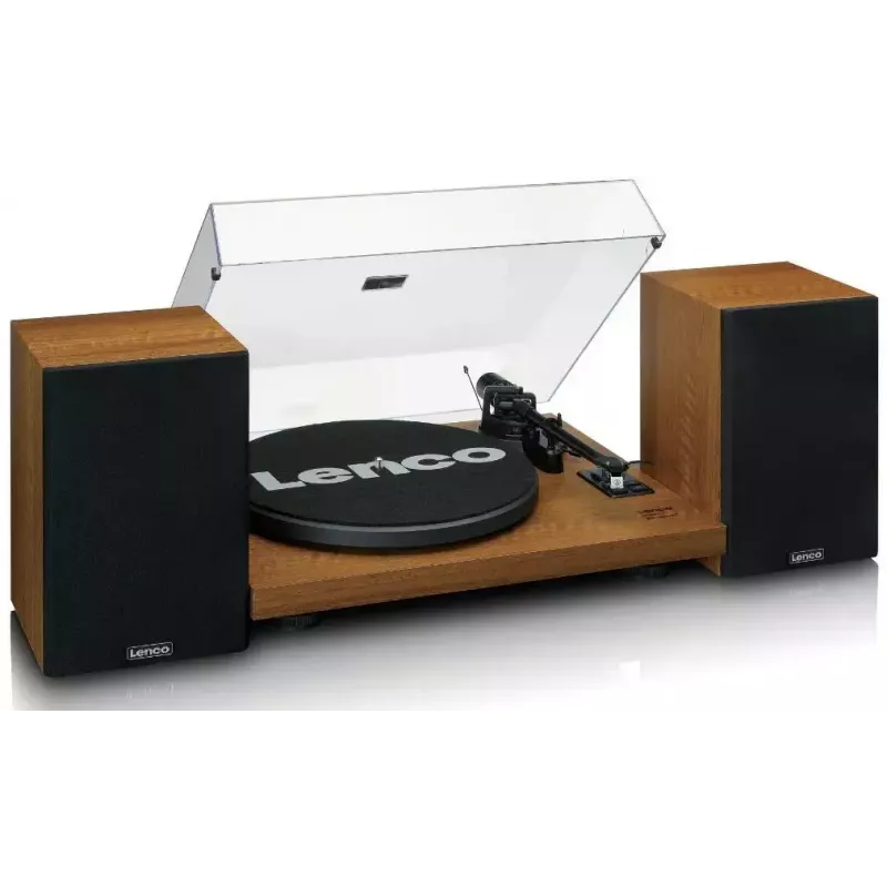 Gramofon Lenco LS-480WD z wbudowanym wzmacniaczem, Bluetooth, napęd paskowy, 33/45 obr./min, 2×30W RMS, drewniane kolumny
