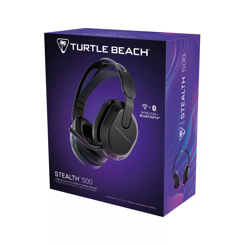 Turtle Beach Stealth 500 Czarny Bezprzewodowy Zestaw słuchawkowy do gier PC z baterią do 40h i Bluetooth dla PC, PS5, PS4 i urządzeń mobilnych