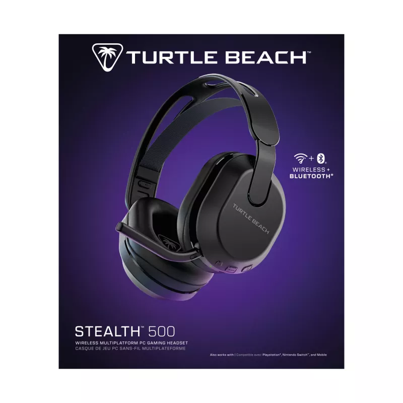 Turtle Beach Stealth 500 Czarny Bezprzewodowy Zestaw słuchawkowy do gier PC z baterią do 40h i Bluetooth dla PC, PS5, PS4 i urządzeń mobilnych