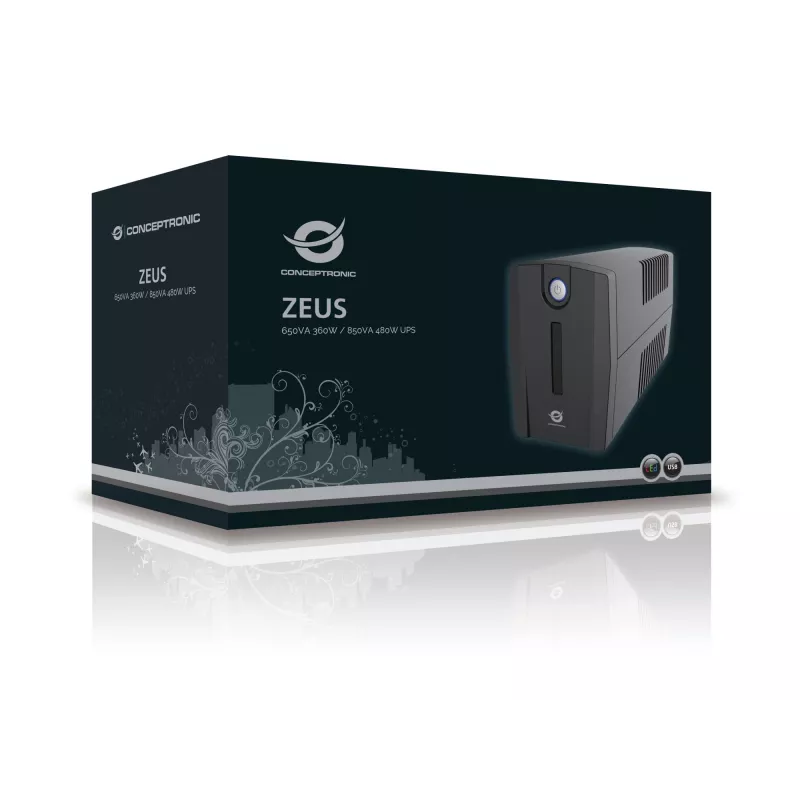 Conceptronic ZEUS 650VA 360W UPS, gniazdo schuko, Line-Interactive, 0,65 kVA, 360 W, 220 V, 240 V, 220 V