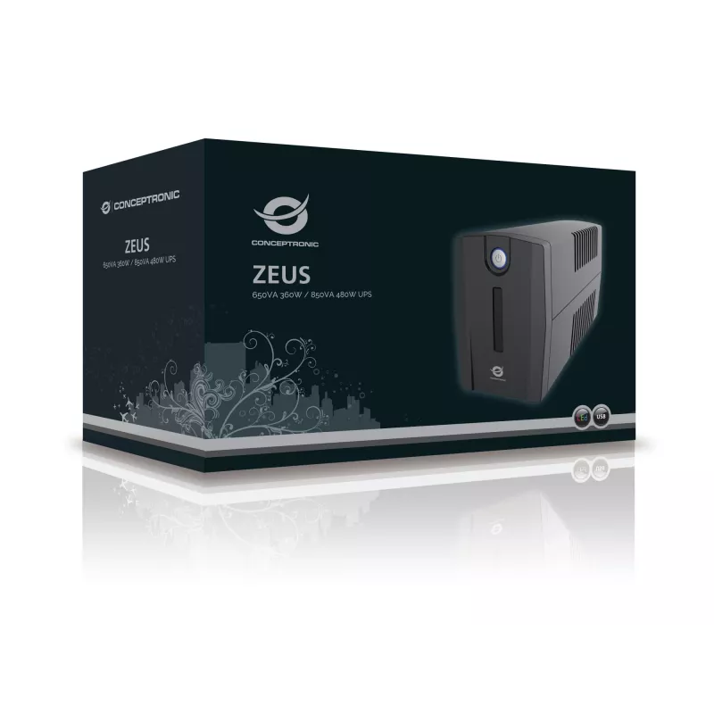 Conceptronic ZEUS 850VA 480W UPS, gniazdo schuko, Line-Interactive, 0,85 kVA, 480 W, 220 V, 240 V, 220 V