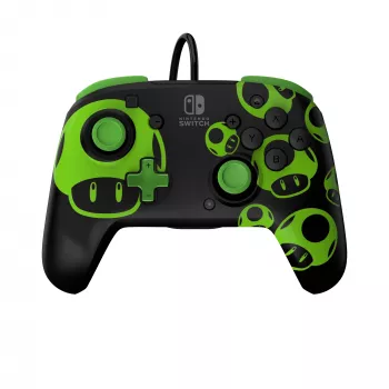 Gamepad PDP REMATCH Wired Controller 1-Up Glow in the Dark dla Nintendo Switch, USB, przewód 3 m, D-pad, przycisk Home, czarno-zielony