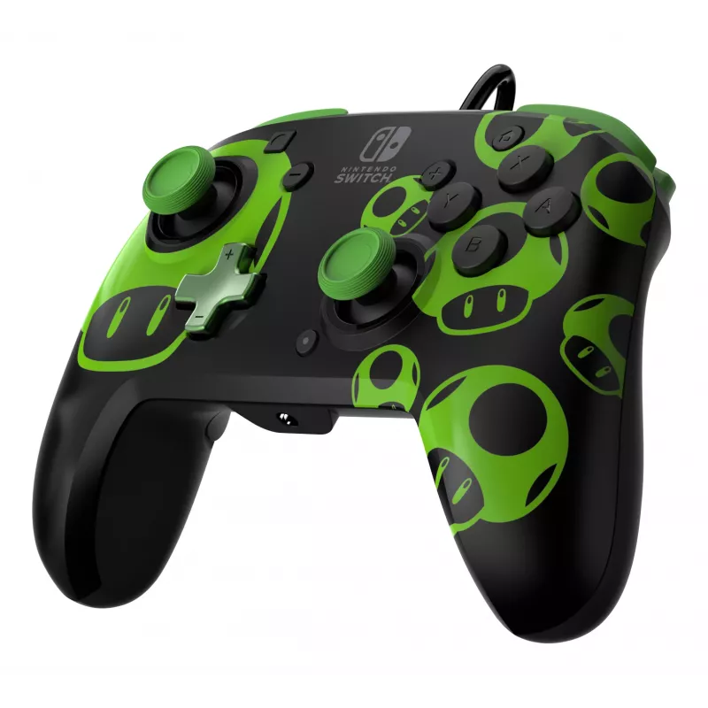 Gamepad PDP REMATCH Wired Controller 1-Up Glow in the Dark dla Nintendo Switch, USB, przewód 3 m, D-pad, przycisk Home, czarno-zielony