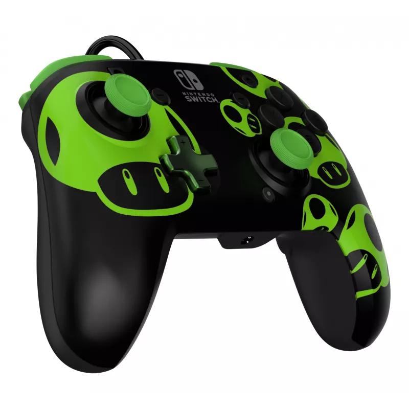 Gamepad PDP REMATCH Wired Controller 1-Up Glow in the Dark dla Nintendo Switch, USB, przewód 3 m, D-pad, przycisk Home, czarno-zielony
