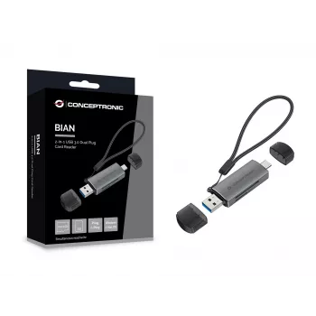 Conceptronic BIAN05G 2-w-1 czytnik kart USB 3.0 z podwójną wtyczką, SD/MicroSD 3.0, UHS-I