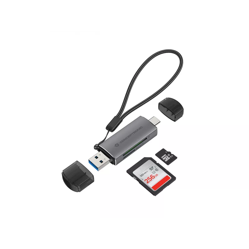 Conceptronic BIAN05G 2-w-1 czytnik kart USB 3.0 z podwójną wtyczką, SD/MicroSD 3.0, UHS-I