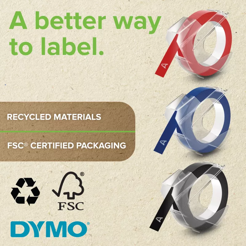 DYMO Authentic Embossing Label Tape | 9 mm x 3 m roll | biały Print on czerwony | Self-Adhesive | for Embossing Label Makers | 1 Count