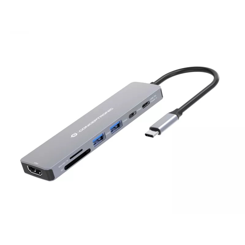 Conceptronic DONN28G 7-w-1 stacja dokująca USB 3.2 Gen 1, 4K60Hz HDMI, USB-A 5Gbps x 2, USB-C 5Gbps, SD, TF/MicroSD, 100W USB PD