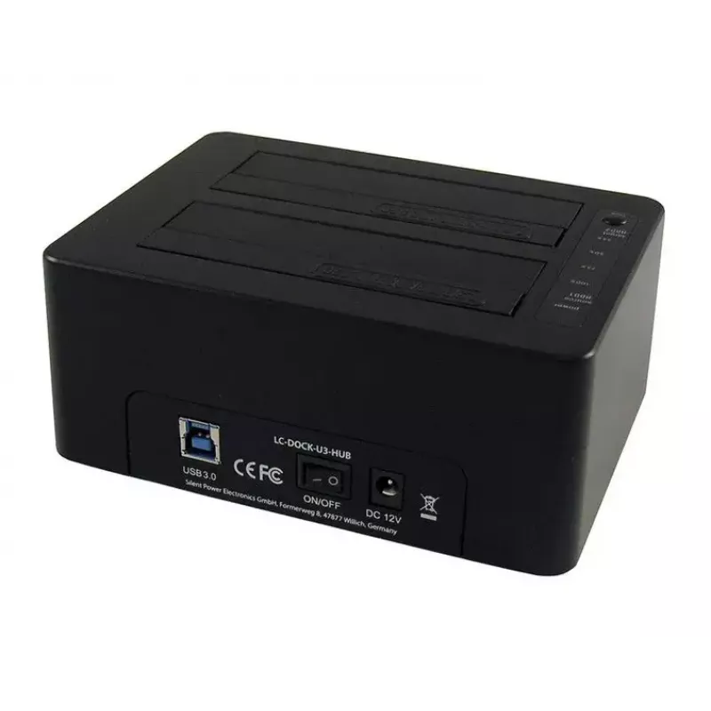 LC Power LC-DOCK-U3-HUB - HDD-Dockingstation mit Netzanzeige, 3-Port-USB-Hub, Ein/Aus-Schalter, Klon-Funktion Schächte: 2 - 2.5 / 3.5 gemeinsam genutz