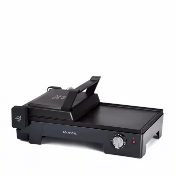 Ariete 1916 Multi Grill 3 w 1 - Grill elektryczny, Barbecue, płyta gładka i żebrowana - otwarcie 180° - Regulowany termostat - 2400 W - Czarny