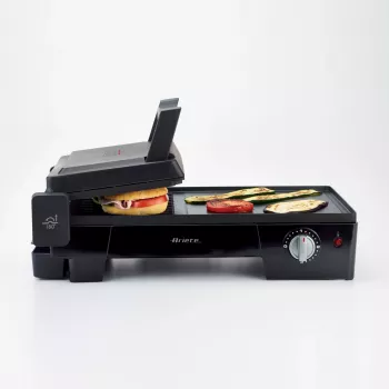 Ariete 1916 Multi Grill 3 w 1 - Grill elektryczny, Barbecue, płyta gładka i żebrowana - otwarcie 180° - Regulowany termostat - 2400 W - Czarny