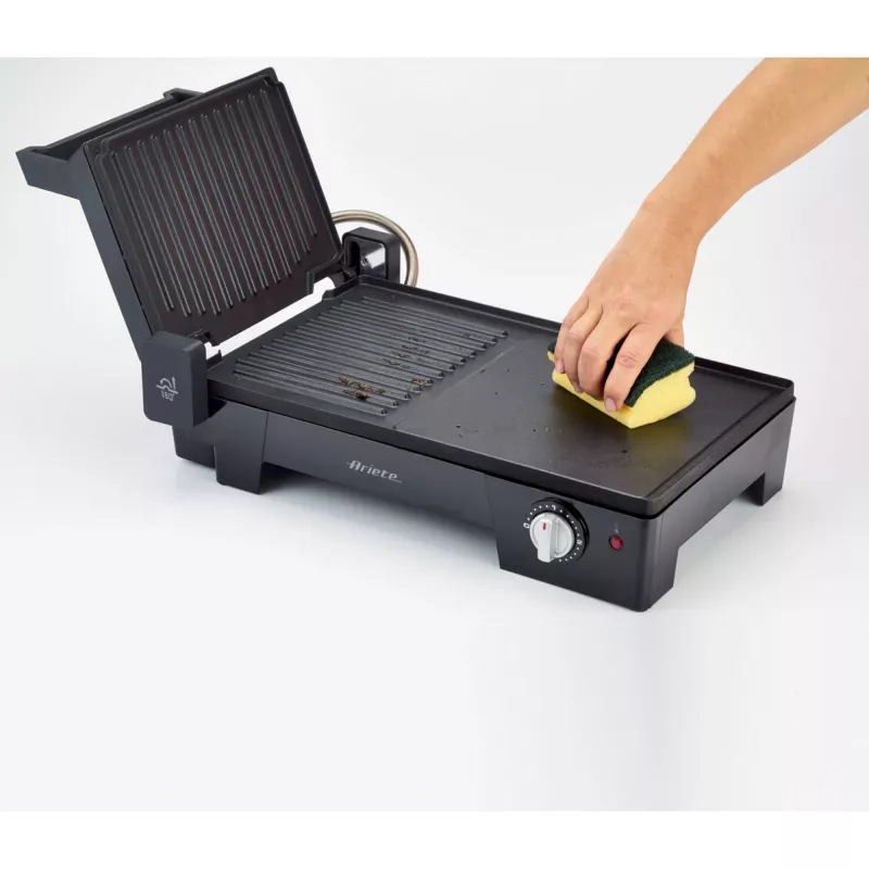 Ariete 1916 Multi Grill 3 w 1 - Grill elektryczny, Barbecue, płyta gładka i żebrowana - otwarcie 180° - Regulowany termostat - 2400 W - Czarny