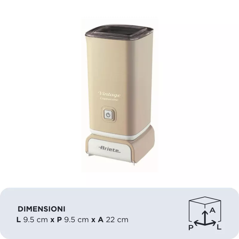 Spieniacz do mleka Ariete 2878 Vintage do cappuccino, herbaty, gorącej i zimnej czekolady, napojów instant, 500 W, kolor pastelowy beż