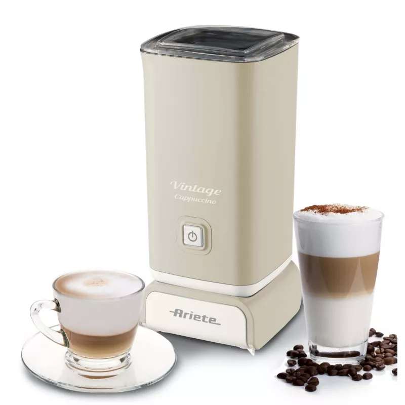 Spieniacz do mleka Ariete 2878 Vintage do cappuccino, herbaty, gorącej i zimnej czekolady, napojów instant, 500 W, kolor pastelowy beż
