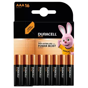 Bateria alkaliczna jednorazowego użytku Duracell Plus AAA — 48 x 11 x 10 mm, waga opakowania 160 g