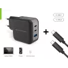 Conceptronic 3-Port 67W GaN USB PD Charger with USB-C Charging kabel, USB-C x 2, USB-A x 1, QC 3.0, PPS
