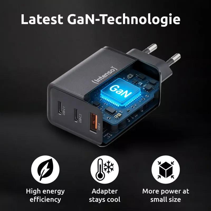 Zasilacz Intenso W65ACC porty USB-A i USB-C czarny