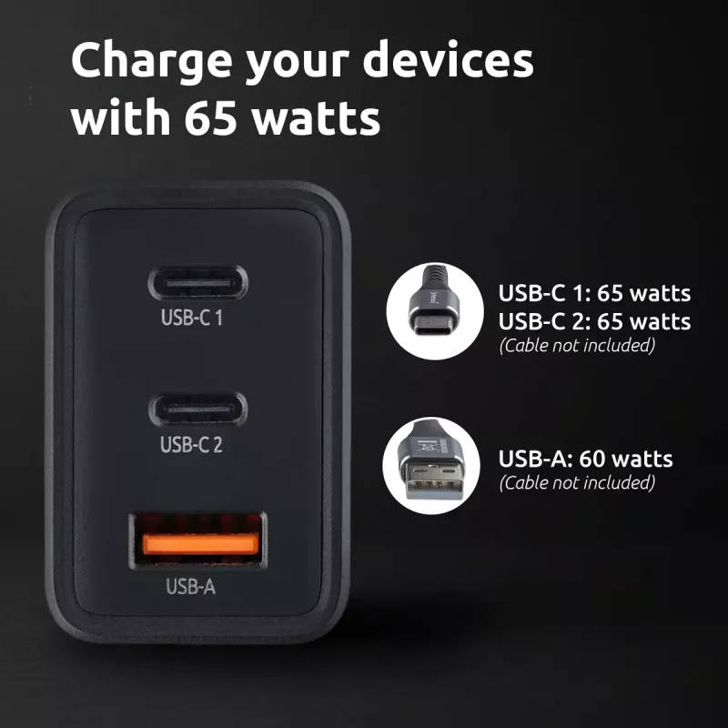 Zasilacz Intenso W65ACC porty USB-A i USB-C czarny