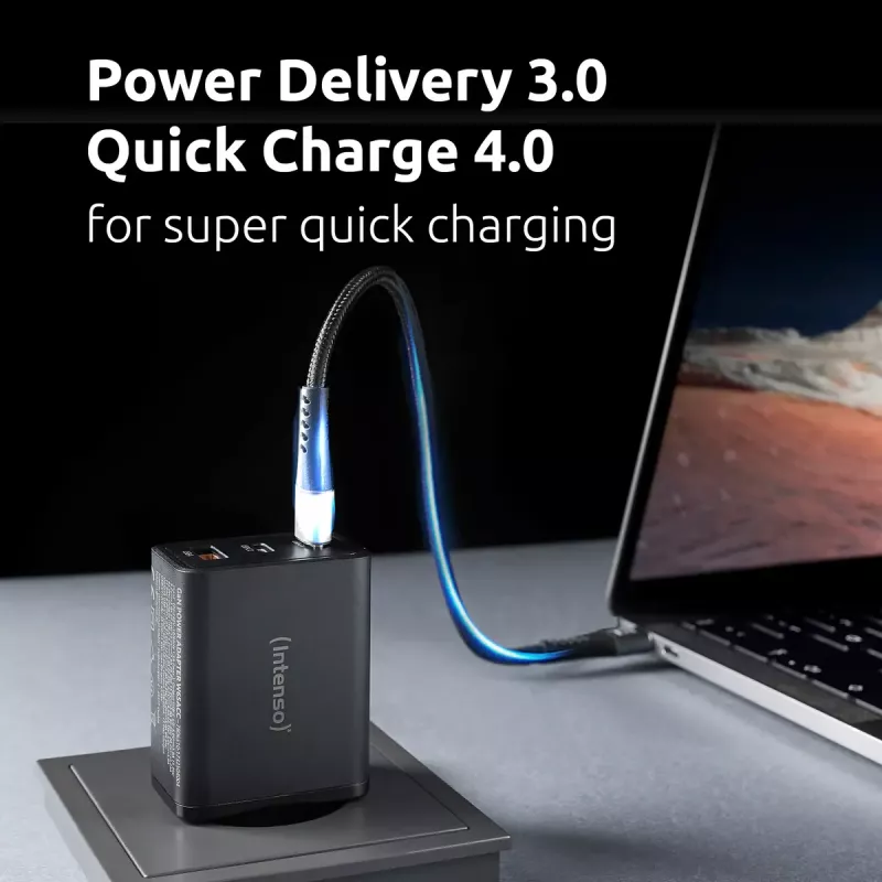 Zasilacz Intenso W65ACC porty USB-A i USB-C czarny