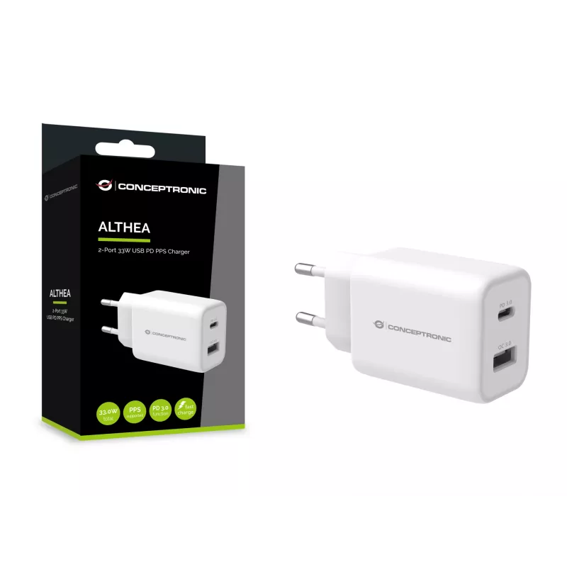Ładowarka Conceptronic ALTHEA 2-portowa 33 W USB PD PPS, QC 3.0