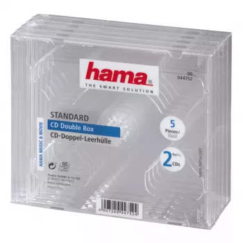 Podwójne pudełko na CD Hama 44752, zestaw 5 szt., na 2 płyty, przezroczyste