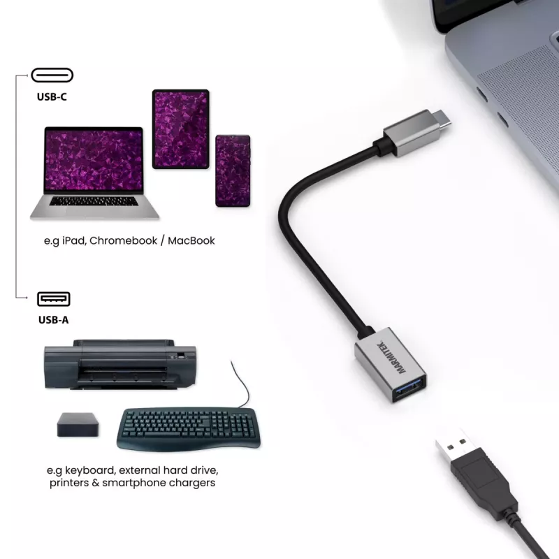 Kabel USB Marmitek 08375 0,15 m USB 3.2 Gen 1 USB C USB A Czarny Srebrny