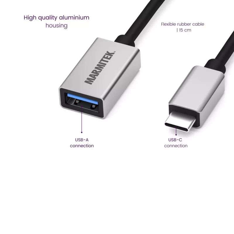 Kabel USB Marmitek 08375 0,15 m USB 3.2 Gen 1 USB C USB A Czarny Srebrny